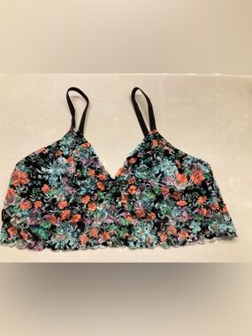 Victoria's Secret Black Lace Bralette with Multicolor Floral Embroidery